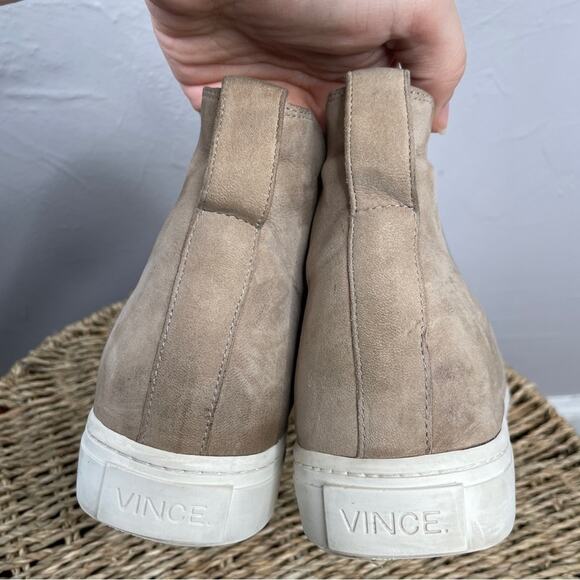 VINCE Suede Leather High Top Sneakers Womens Size 6.5 Scandi Beigecore Normcore - Picture 8 of 10